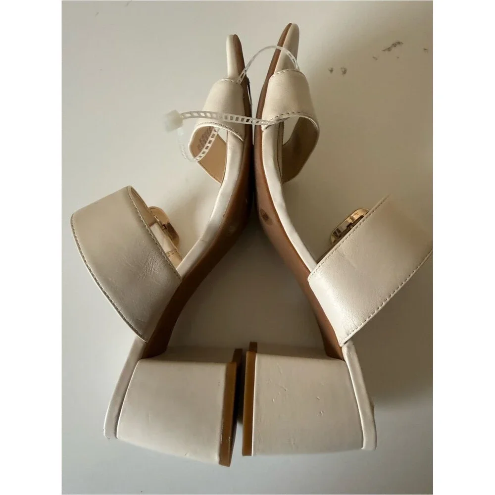 Alex Marie Ivory Leather Strappy Block Heel Sandals Ankle Strap Buckle  size 10